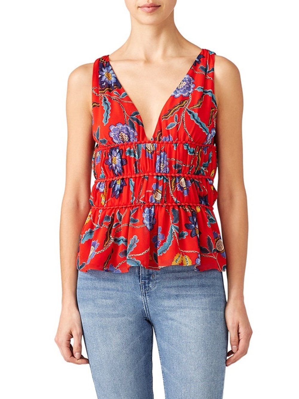Rebecca Taylor Lucy Top in Red Floral NWT XS